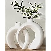7.2″Hx8.9″H Donut Shape Decorative Vase Set of 2, Ceramic, Modern Minimalism Styles, Flowers or Plant Table Vases for Home Decor Living Room Shelf Entry Console Mantle Dining Centerpiece (Matte White)