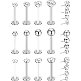 NICEIGHT 16G 18G 20G 12Pcs Stainless Steel Threadless Earrings for Women Men Cartilage Tragus Helix Earrings Lip Stud Push in Nose Studs CZ Labret Monroe Stud Medusa Piercing Jewelry