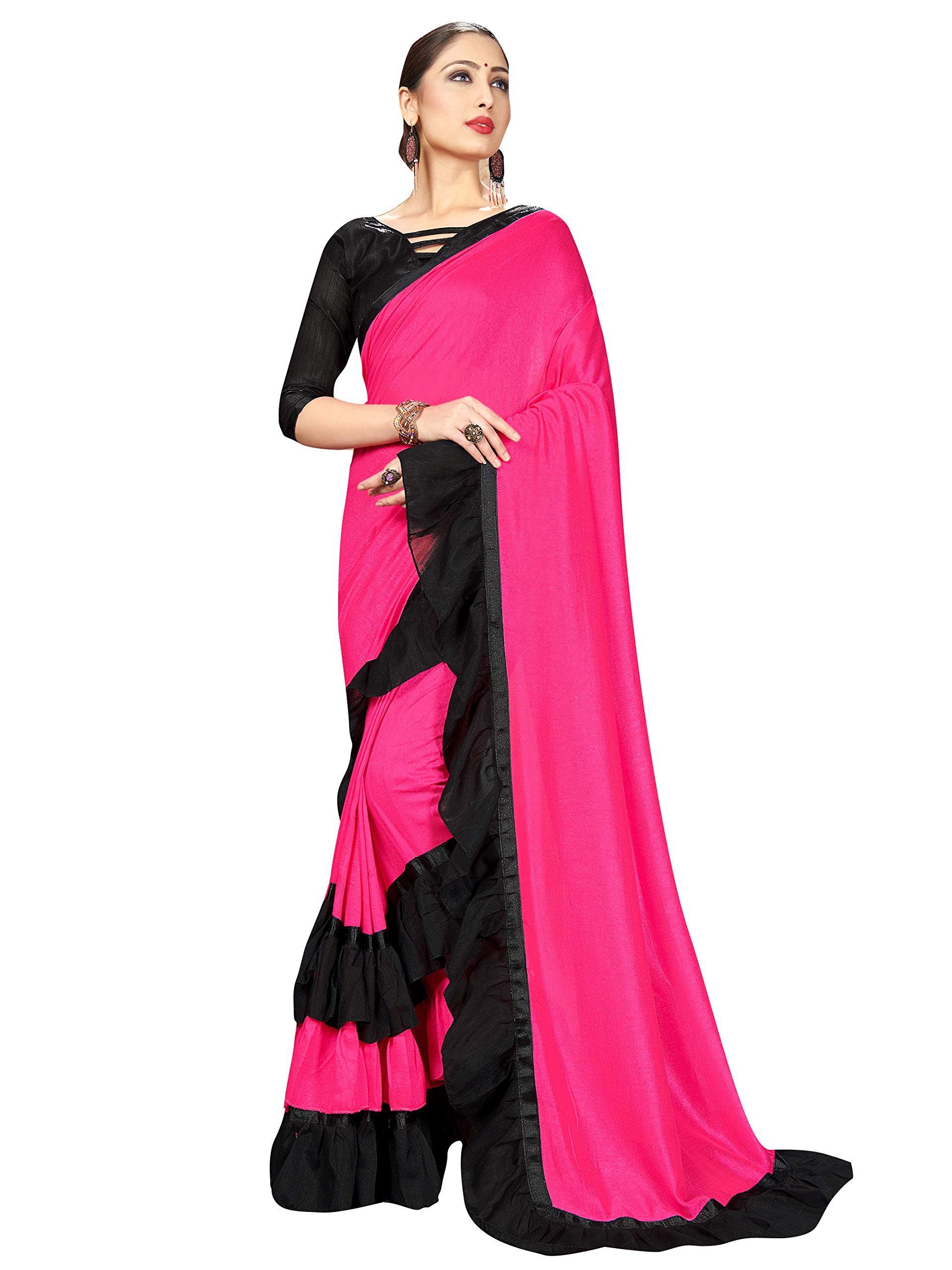 Photo 1 of ***(STOCK PHOTO FOR REFERENCE ONLY/ ITEM WILL DIFFER)***Sarees For Women Georgette Ruffle - Frill Saree || Ethnic Indian Gift Traditional Wedding Gift Sari with Unstitched Blouse