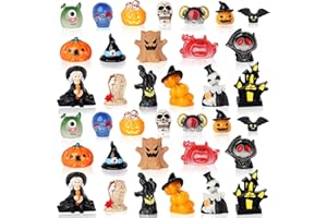 EKisemio 36pcs Halloween Mini Resin Figures Tiny Resin Animals Pumpkin Ghost Ornaments for Halloween Theme Miniature Garden Decorations Fairytale Garden Accessories Plant Pot Craft Decorations