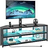 Rolanstar TV Stand with Mount and Power Outlet, Swivel TV Stand with LED Lights for 32/45/55/60/65/70 inch TVs, Black Entertainment Center Media Console with Height Adjustable Mount
