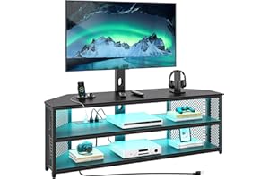Rolanstar TV Stand with Mount and Power Outlet, Swivel TV Stand with LED Lights for 32/45/55/60/65/70 inch TVs, Black Entertainment Center Media Console with Height Adjustable Mount