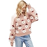Yimoon Ugly Christmas Sweater for Women Xmas Holiday Party Funny Santa Sweater Cute Cropped Knitted Pullover Tops(Pink-X-Large)