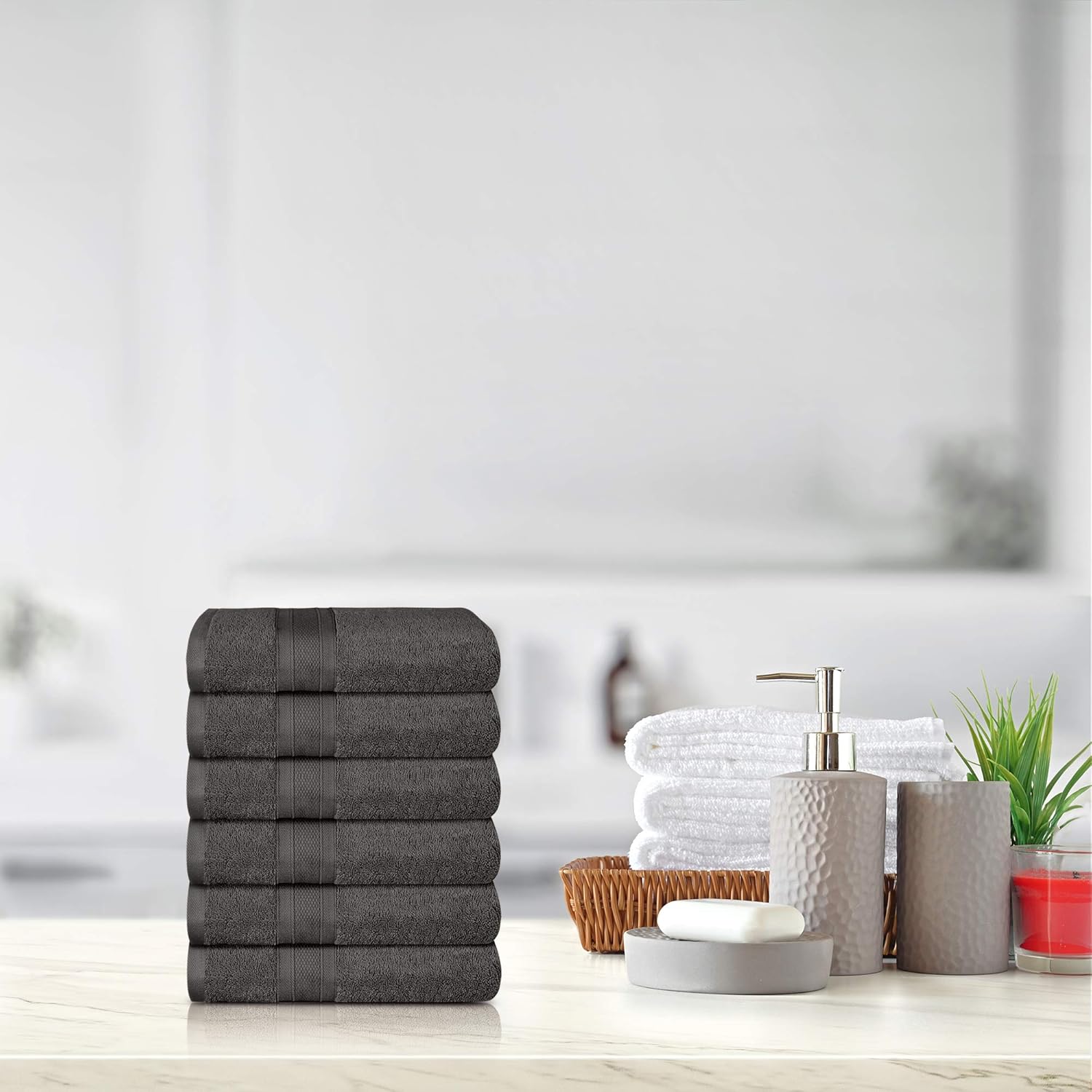 TRIDENT Wash Towel, 6 Piece Bathroom Towel, 100% Cotton, Highly Absorbent, Super Soft, Soft and Plush, 500 GSM (Charcoal): Kitchen & Dining