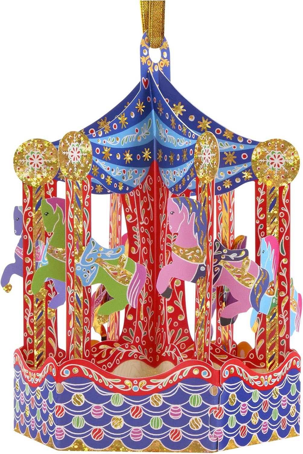 Santoro Baubles, 3D Pop Up Greeting Card & Decorative Hanging Ornament - Carousel - for Kids Family, Birthday