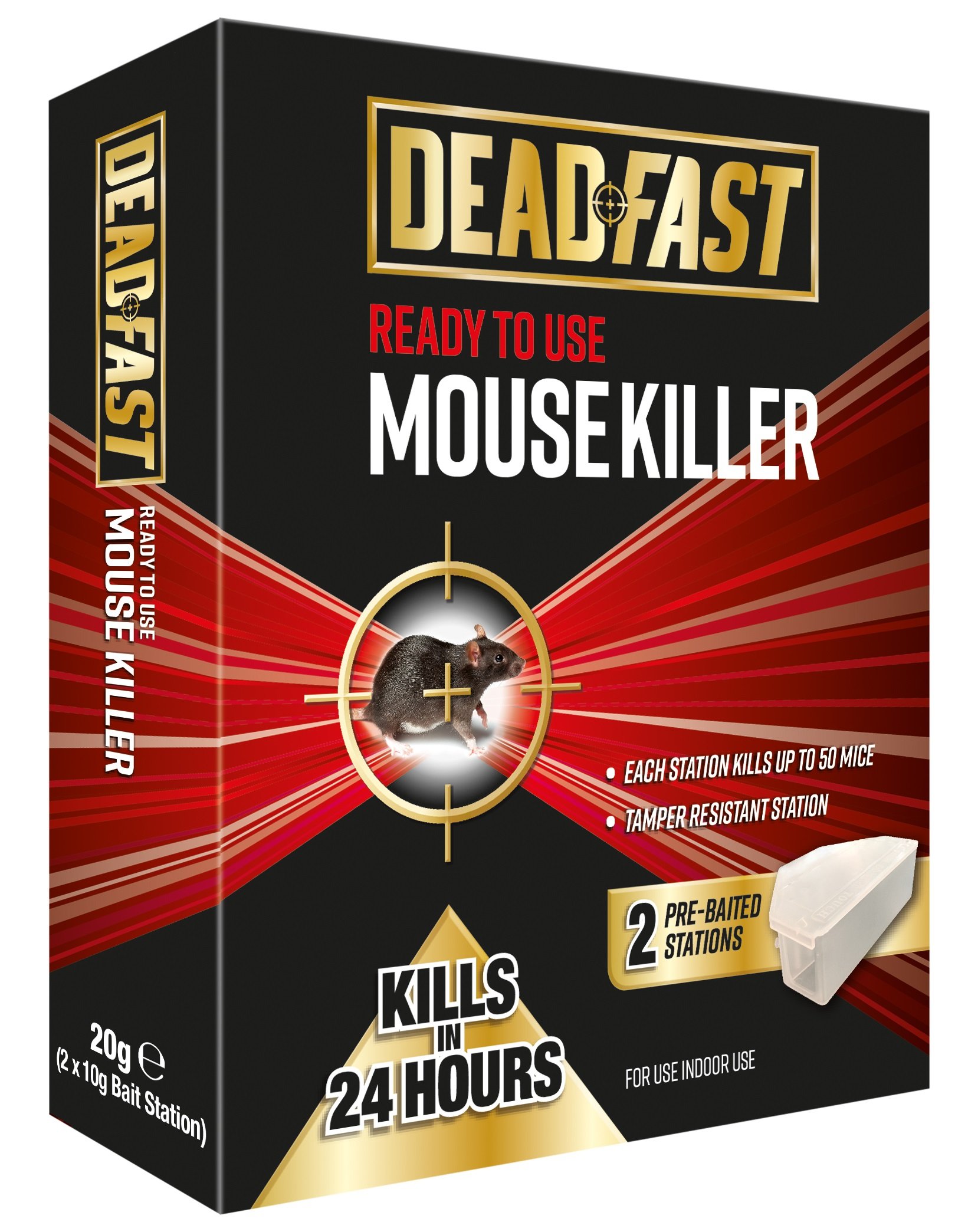 Deadfast 20300396 Ready to Use Pre-Baited with Poison Mouse Killer Bait Station, Twin Pack - White
