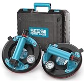 SEESII Suction Cups to Lift Large Glass, 550LBS Tile Suction Cup Tool | 8" Heavy Duty Vacuum Lifter with Pressure Gauge, for Windows, Granite, Metal, Ceramic, Heavy Objects Handling