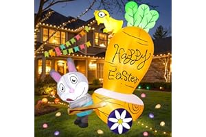 Boveco Easter 6FT Inflatables Yard Decorations Bunny Pull Carrot Car Chick Lighted Blow Up Cute Lovely Rabbit with LED Lights Indoor Outdoor Holiday Party Decor