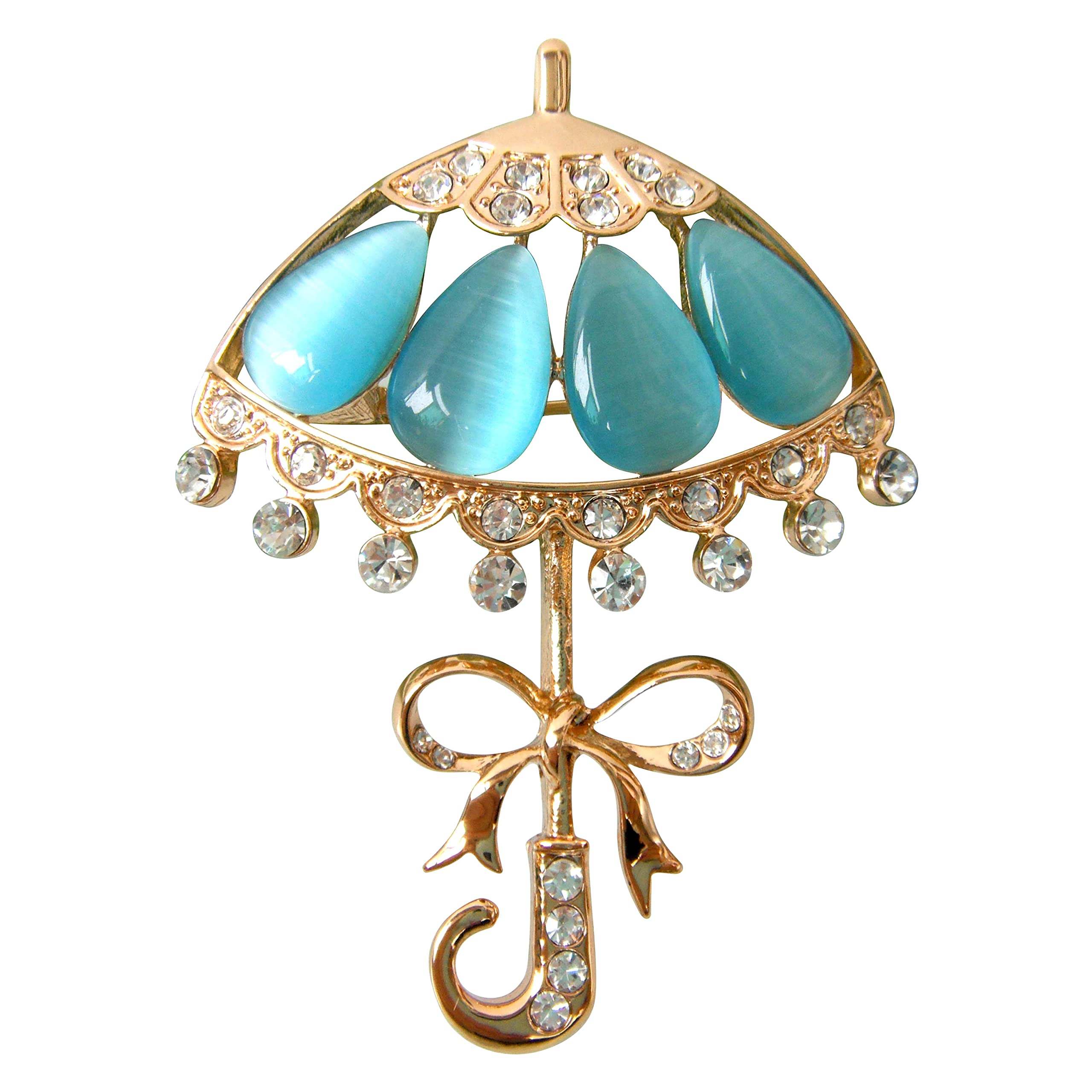 Navachi 18k Gold Plated Blue Opal Crystal Umbrella Az7932 Brooch pins