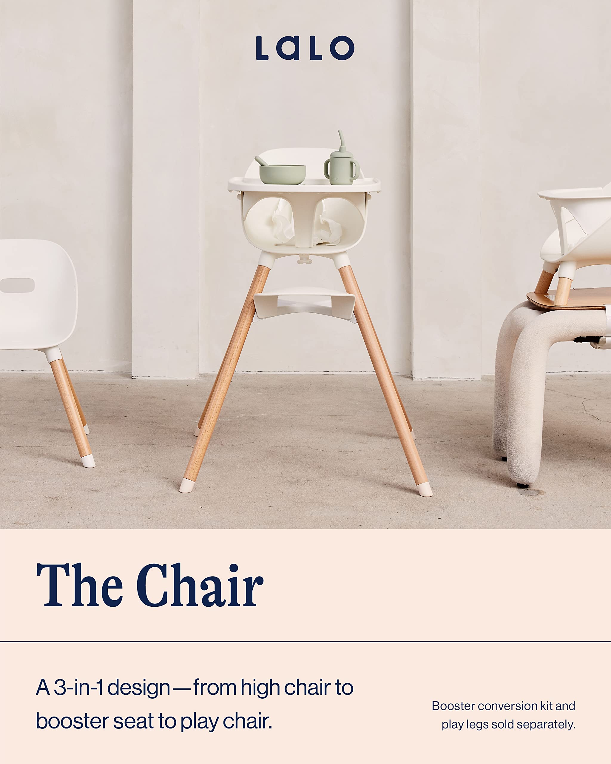 Lalo The Chair Convertible 3-in-1 High Chair for Babies & Toddlers, Dishwasher Safe Tray, Adjustable Footrest, Coconut