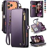 Defencase for iPhone 17 Pro Max Case Wallet with RFID Blocking Card Holder for Women and Men, Fashion PU Leather Magnetic Snap Flip Zipper Strap Wallet Phone Case for iPhone 17 Pro Max 6.9", Purple