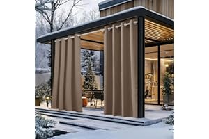 NICETOWN 2 Panels Weighted Blackout Curtains Patio Waterproof, Thermal Insulated Stainless Steel Top and Bottom Grommet Wind-Break Outdoor Drapes Keep Privacy for Pergola, W52 by L84, Tan-Khaki