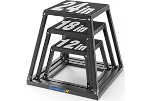 GanFindX Plyometric Jump Box Set, 12/18/24 Inch Steel Plyo Box, Heavy Duty Plyometric Platform with Anti Slip Surface, Fitness Exercise Step Up Box for Home Gym Training, Agility and Strength Conditioning