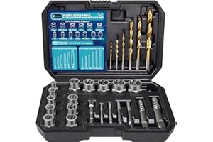 DOAHO 26 Piece Impact Bolt and Spiral Screw Extractor Set with Left Hand Reverse Drill Bit Kit for Easy Out Damaged Stripped Broken Screw Lug Bolt Nut Remove with Hex Adapter