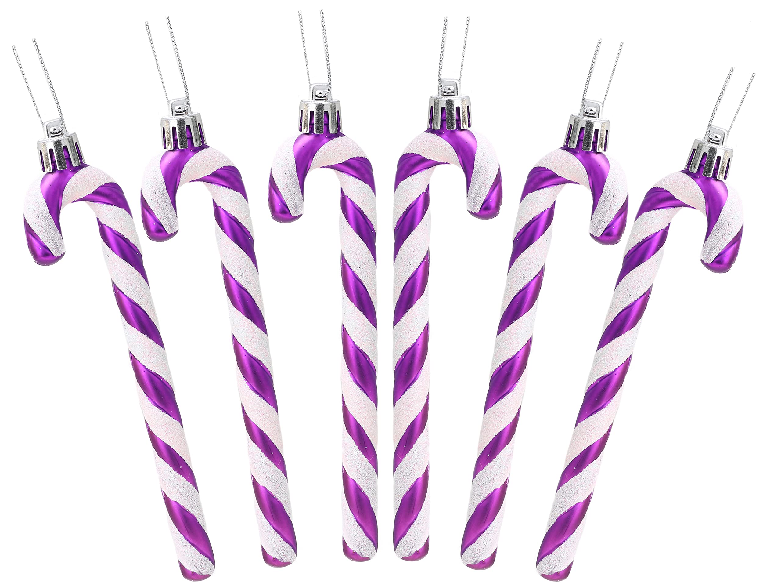 Christmas Concepts® Pack Of 6-13cm Glitter Candy Cane Christmas Tree Decorations (Purple & White)