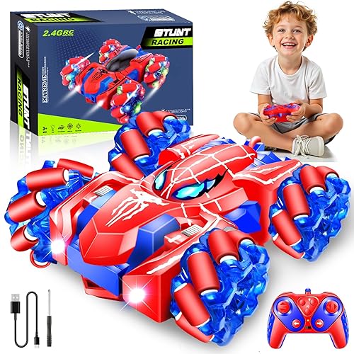 GDRic Remote Control Car, 2.4Ghz Rechargeable Rc Cars 360° Rotating 4WD Stunt Car with Cool Lights | Double Sided Drift | Indoor Outdoor Toys for Kids Ages 3-12 | Birthday