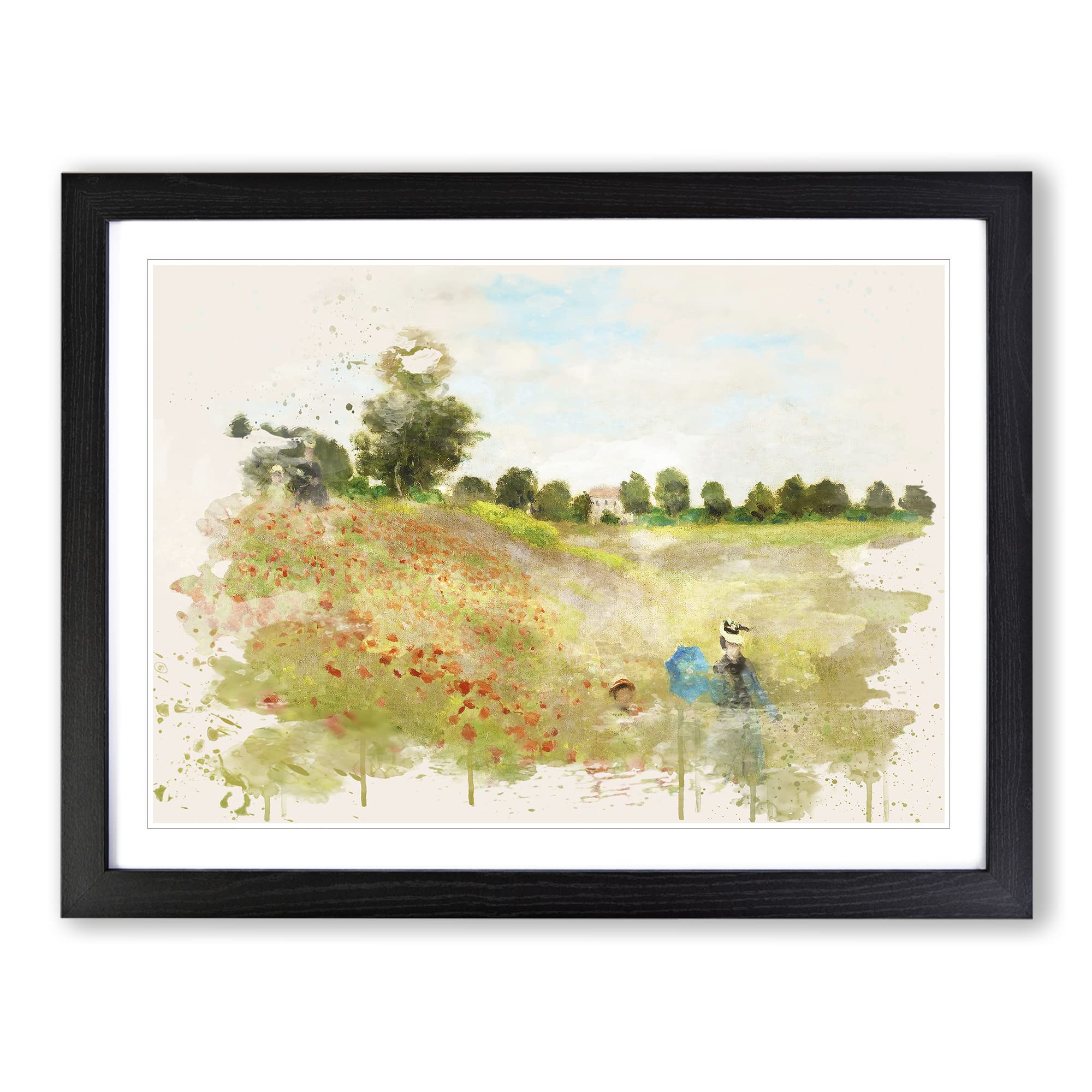 Claude Monet PModern OPpy Field Modern FC Framed Print | A4 Black Framed Wall Art | Ready to Hang | Modern Historical Picture | Living Room Bedroom Lounge Office