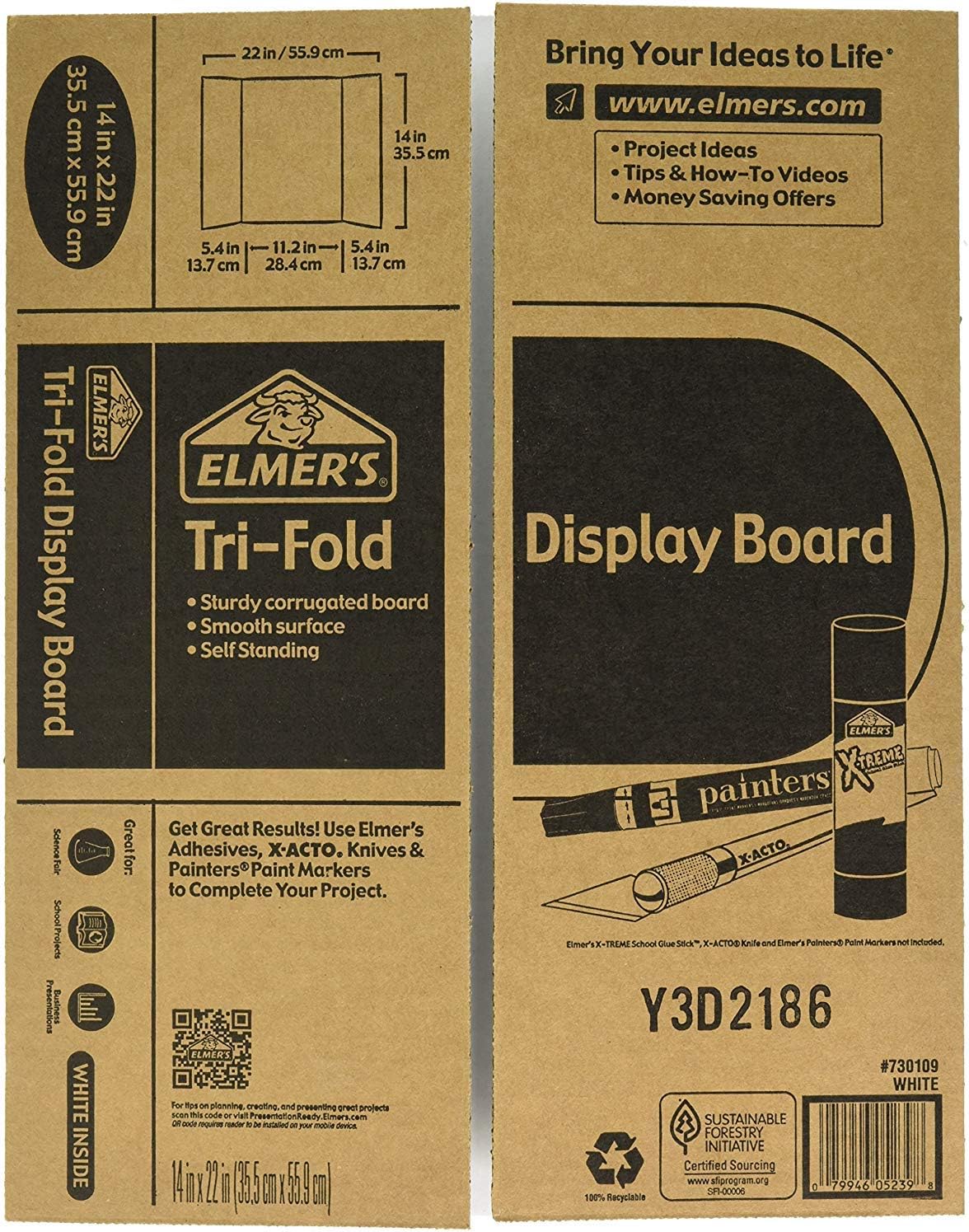 Elmer's Tri-Fold Display Board, White, 14x22 Inch : Ordinary Display Boards : Office Products