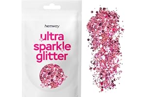 Hemway Fuchsia Pink Rose Gold Mix Glitter Chunky Multi Purpose Dust Powder Arts & Crafts Decorations Costumes Makeup Cosmetic Face Eye Body Nails Skin Hair Festival 10g