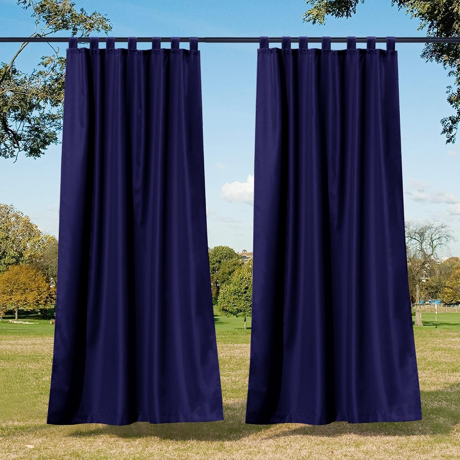 Outdoor Curtains - NICETOWN 2 Pieces Pool Outdoor Curtains for Patio Waterproof, Tab Top Thermal Insulated Vertical Drapes Light Block Privacy for Lawn & Garden, Sunroom Deck, Navy Blue, W55 x L95
