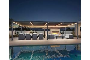 PURPLE LEAF Louvered Pergola 92KS 11.5' x 27.5' with LED Strip Lights Huge Aluminum Plus Outdoor Pergola with Adjustable Louvered Roof for Patio Deck Garden Yard Gray