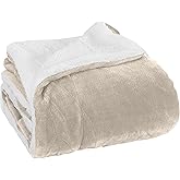Elegant Comfort Luxury Ultra-Plush Velvet Touch Fleece Throw Soft, Warm, Cozy| Micromink Sherpa-Backing Reversible Blanket for Bed, Sofa and Couch, Solid Cream
