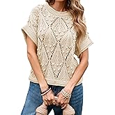 Cakulo Womens Summer Short Sleeve Crochet Sweater Casual Boho Crop Tops 2026 Beach Vacation Clothes Cruise Outfits