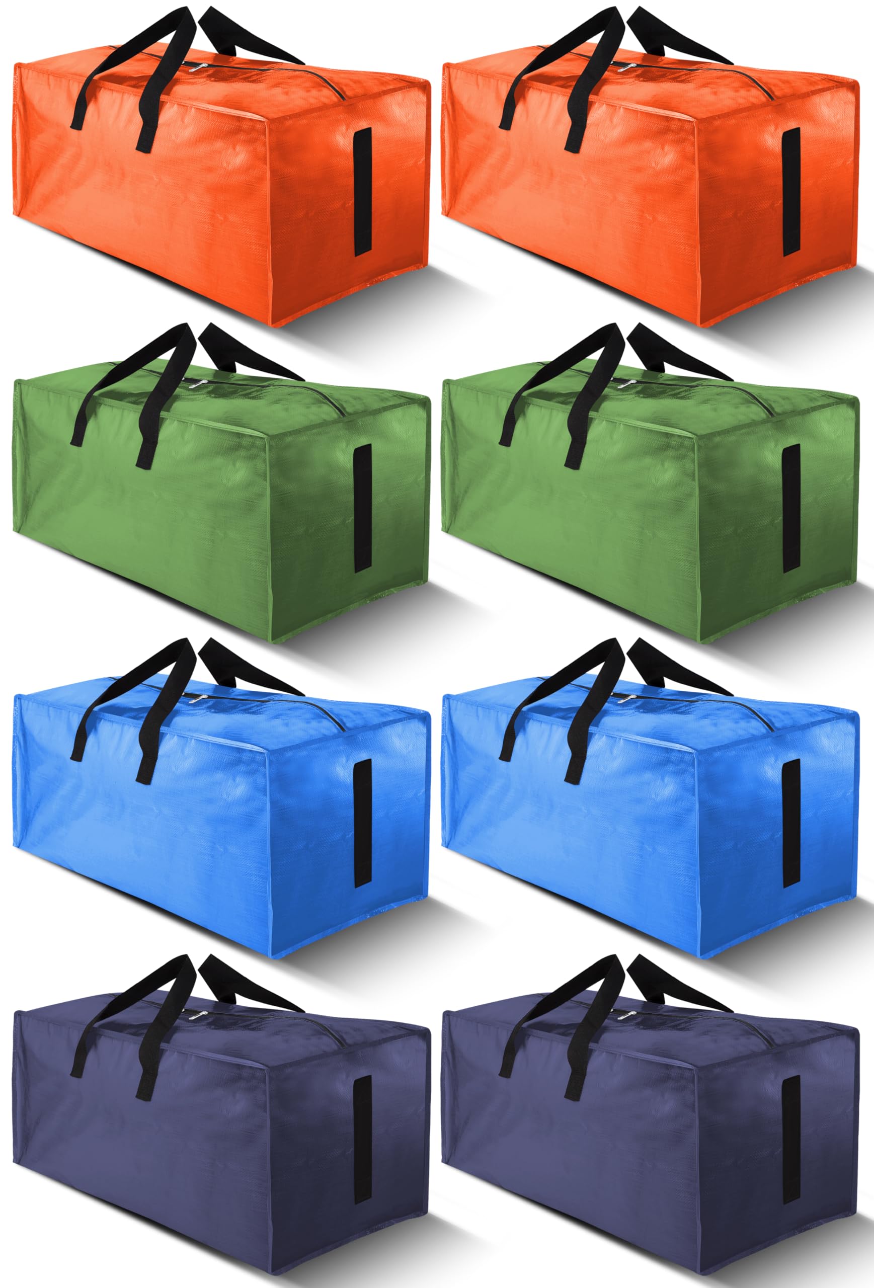 HOMESURE 8 Pack Large Strong Moving Bags with Zippers & Carrying Handles - Water-Resistant - Heavy Duty Storage Tote for Space Saving, Fold Flat, Alternative to Moving Box (Multicolored)