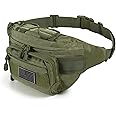 SOWHUP Tactical Fanny Pack,Military Waist Bag Pack with U.S Patch Utility Hip Belt Bumbag for Outdoor Fishing Hiking (Army Green(4 Zipper Pockets))