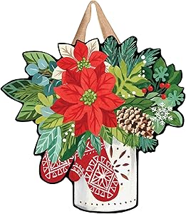 Studio M Scandi Mittens Winter Christmas Door Décor Decorative Front Door Sign with Colorful Ribbon Hanger, Durable Fade Resistant PVC, Made in The USA