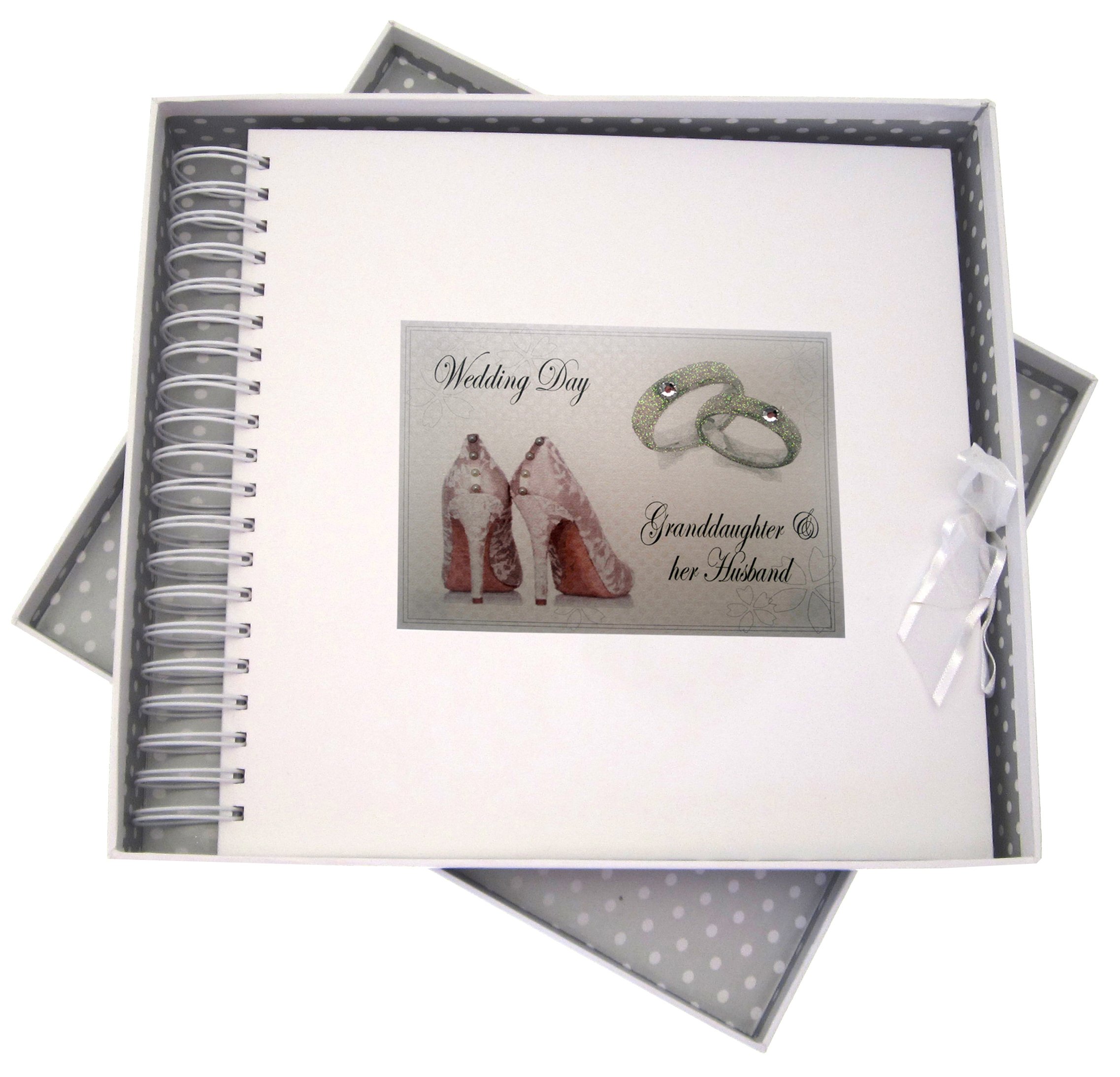 White Cotton Cards Day, Granddaughter & her Husband Card & Memory Book, Shoes and Wedding Rings design, Board, 27 x 30 x 4 cm