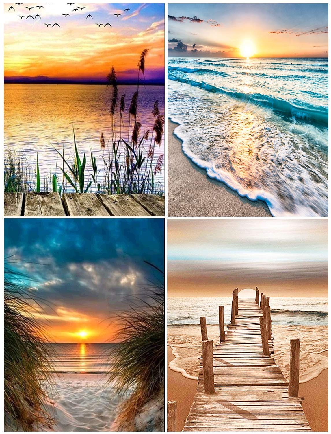 LANMANUO Diamond Painting Kits for Adults, 4PCS Beach 5D Diamond Art Full Drill DIY Cross Stitch Crystal Rhinestone Embroidery Pictures Craft for Home Wall Decor 12" x 16"