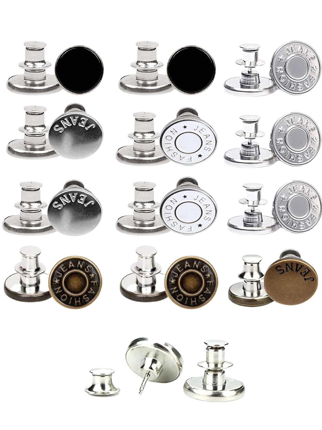 12PCS Replacement Jean Buttons, 17mm, DIY, No Tools Required Instant