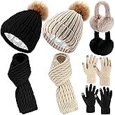 Suhine 8 Pcs Women Hat Scarf Gloves and Earmuff Set Winter Knit Beanie Pompom Hat Warm Touch Screen Gloves for Men Adult