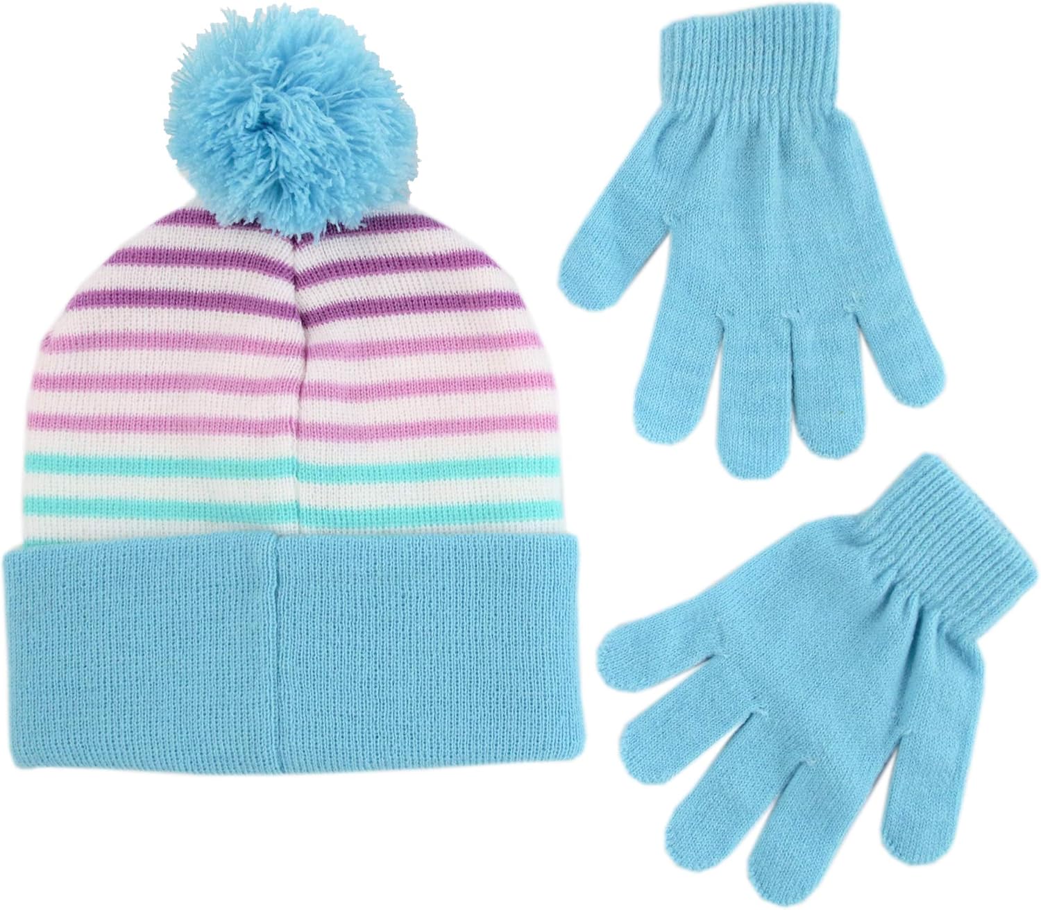 Disney Girls' Little Frozen Elsa and Anna Beanie Hat and Gloves Cold Weather Set, Blue/White, Age 4-7: Clothing