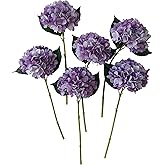 Purple Hydrangea Artificial Flowers,6 Pcs Faux Hydrangea Flowers,Artificial Hydrangeas Flowers with Stems,Fake Hydrangeas, Silk Hydrangea Flower with Stem (6, Eggplant Purple)