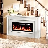Rresyet 55" Electric Fireplace with Mantel, Freestanding Heater | 7 Color Flame Heater,Remote Control,White Finish for Entryway Foyer Hallway Living Room