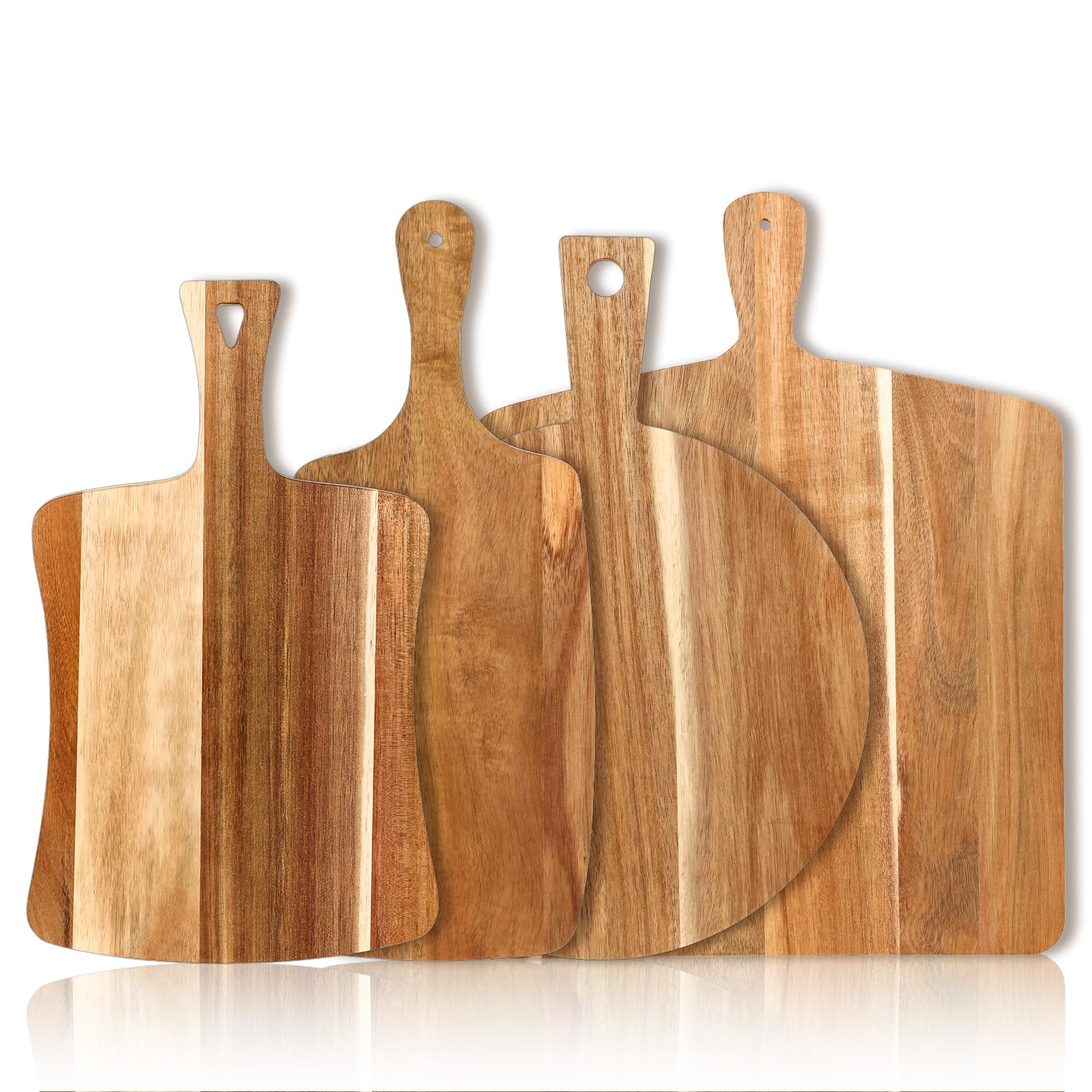 Photo 1 of 4 PCS Thick Acacia Wood Cutting Board with Handle, Assorted Sizes Large Wooden Charcuterie Boards Set Serving Tray for Cheese, Meat, Pizza, Vegetables, Bread, Kitchen Counter, Dining Room