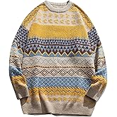 PEHMEA Men's Vintage Striped Sweater Oversized Knitted Pullover Crewneck Long Sleeve Colorblock Jumper Tops