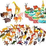Yeonha Toys Animals Figure, 80 Piece Mini Safari Jungle Animals and Farm Animal Toys Set, Realistic Wild Vinyl Plastic Animal