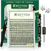 KEYYOU LASH Lash Clusters Kit Natural 144pcs 8-16MIX Lash Extension Kit Wispy Lash Clusters C curl with Bond and Seal,Remover,Applicators for DIY Fluffy Eyelash Clusters at Home (KY05 Kit)