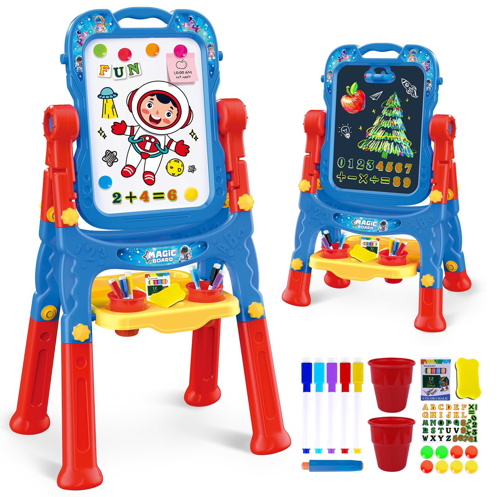 Art Easel for Kids - Adjustable Double-Sided Rotatable Magnetic White Board with Painting Accessories, Preschool Learning Toy for Boys 3-5 Years Old,Ideal Christmas Birthday Gift (Blue)