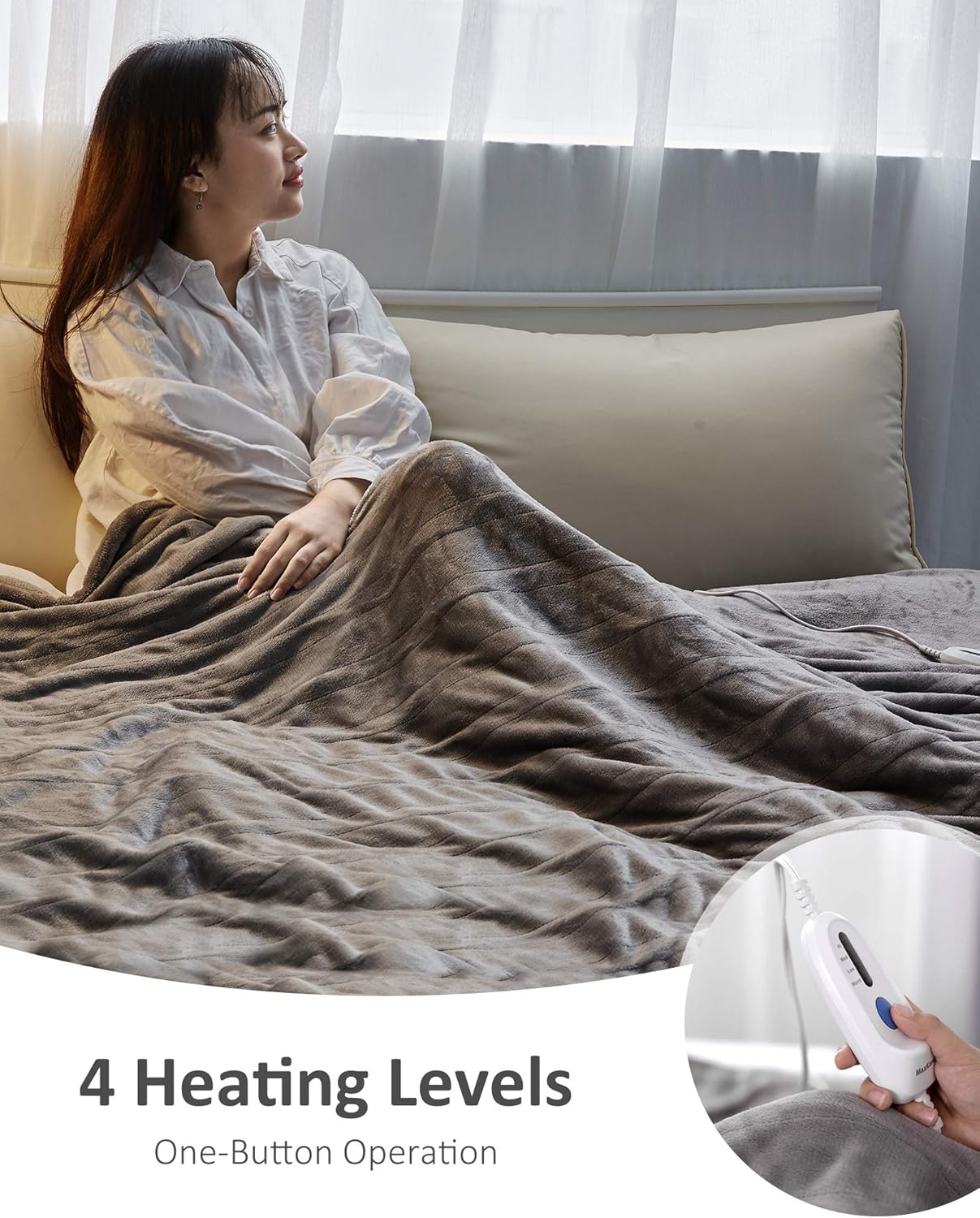 Electric Heated Blanket Twin 62" x 84" Large Heating Throw Blanket with 4 Heating Levels & Timer 10 Hours Auto Off, Machine Washable, Warm Comfort Blanket for Home Office Bed Sofa: Kitchen & Dining