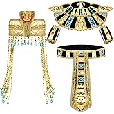 5 Pcs Egyptian Costume Accessories Cleopatra Costume Snake Beaded Egyptian Princess Headband Belt Collar Wristbands Collar for Women Men Girls Halloween Jewelry, Multicoloured