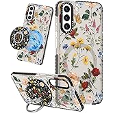 Lotadilo Cute Case for Samsung Galaxy S22 for Women Girls - Funny Design Compatible with Magsafe Magnetic Ring Holder Kickstand Art Retro Flower Fashion Pattern TPU Phone Covers