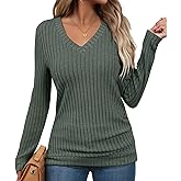 Bliwov Womens Tunic Tops Long Sleeve V Neck Casual Fall Outfits Ruched Button Pullover Sweater Loose Blouse Fashion Clothes
