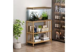 WOULHOMY Fish Tank Stand with Metal Shelves, 40 Gallon Aquarium Stand Heavy Duty Turtle Tank Terrariums Tank Breeder Reptile Tank Stand for Home Office, 36.6” x 18.5” x 29.5” (Gold)