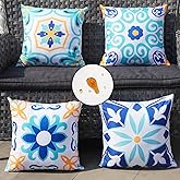 ONWAY Outdoor Boho Pillow Covers Waterproof 18x18 Set of 4 Floral Farmhouse Decorative Outdoor Throw Pillows for Bench Couch Patio Furniture Decorations
