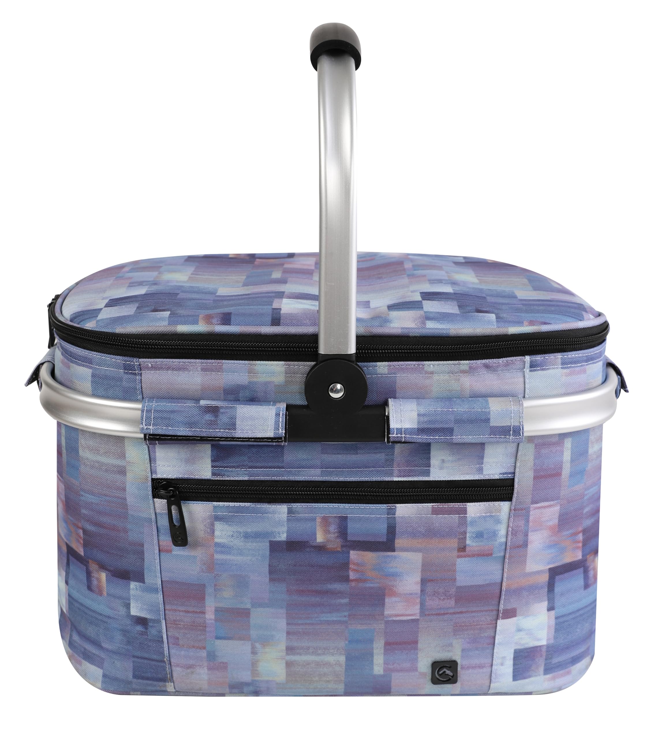 ALLCAMP Cool Bag - Insulated Shopping Basket with Lid, Ice Box Cooler,Removable Picnic Basket for 4 People, Thick Thermal Basket with Aluminum Frame (Small Purple)