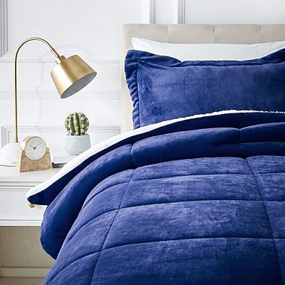 AmazonBasics Ultra-Soft Micromink Sherpa Comforter Bed Set, Navy